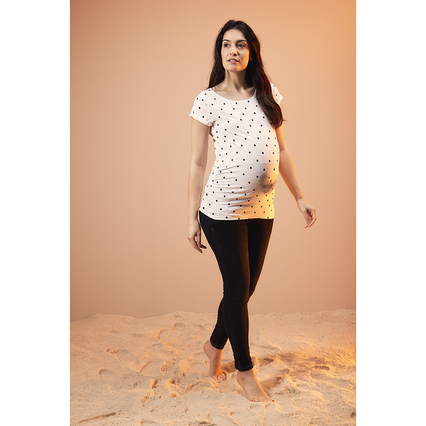 T-shirt de grossesse manches courtes en jersey imprimé pois 