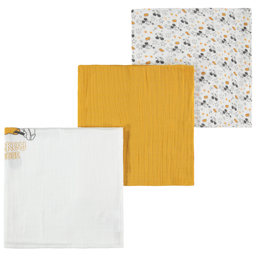 Lot de 3 langes en gaze de coton Mickey Disney   