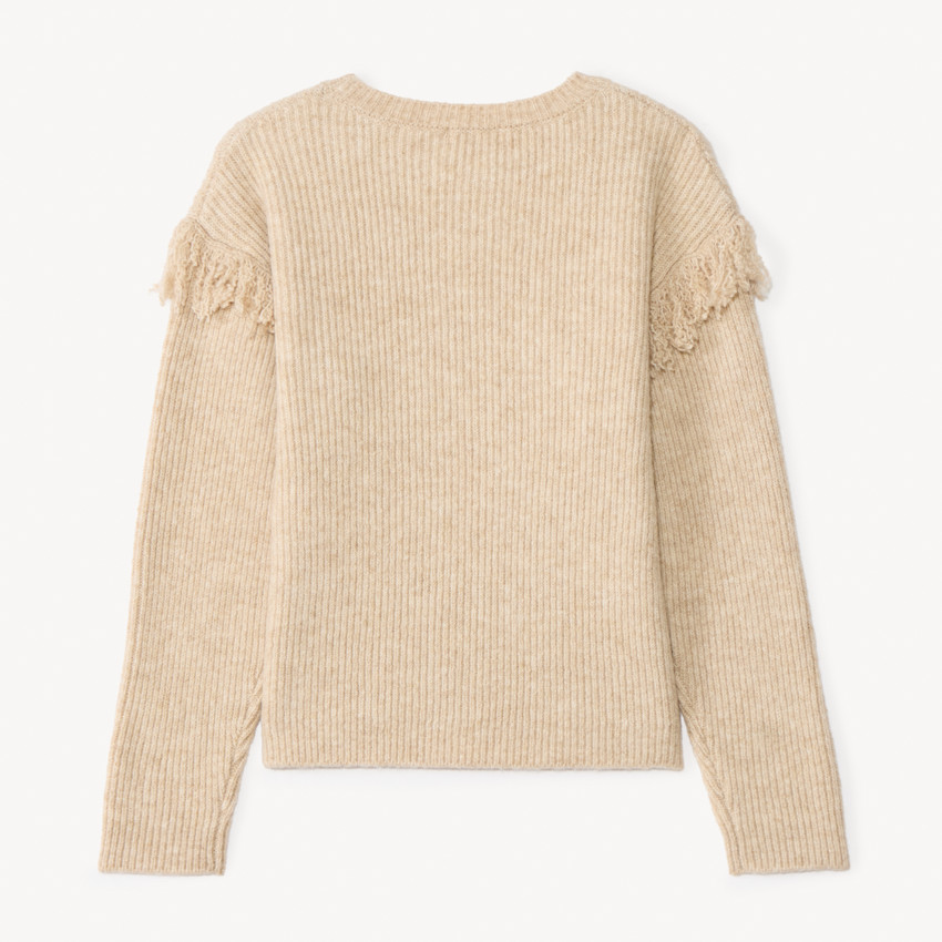 Pull en tricot côtelé à franges et cording pour fille 