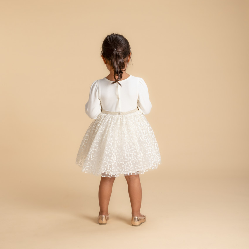 Robe de cérémonie à tulle brodé et motif cœur pour bébé fille 