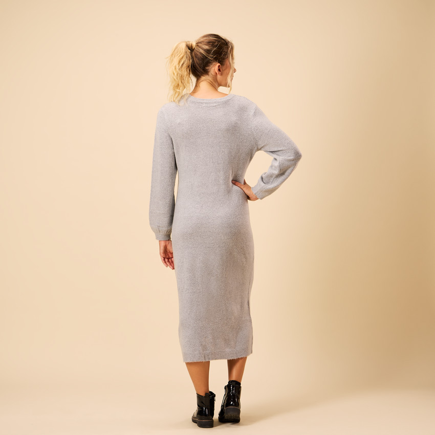 Robe longue en tricot uni pour femme 