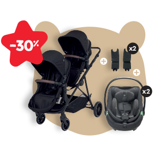 Offre Pr&eacute;maman Club : -30% Poussette jumeaux Leila + 2 adaptateurs + 2 coques auto